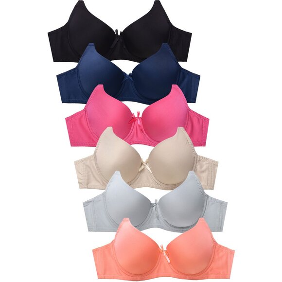 PACK OF 6 Women's Mamia Full Coverage Underwire Solid T Shirt Bras (BR4500P9) - Picture 1 of 4